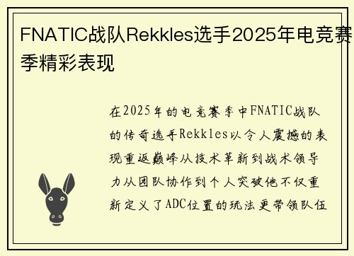 FNATIC战队Rekkles选手2025年电竞赛季精彩表现