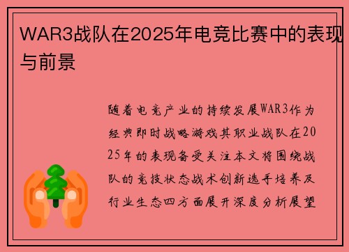 WAR3战队在2025年电竞比赛中的表现与前景